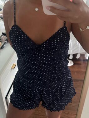 Aeropastle Navy Polka Dot Satin Pajama Set